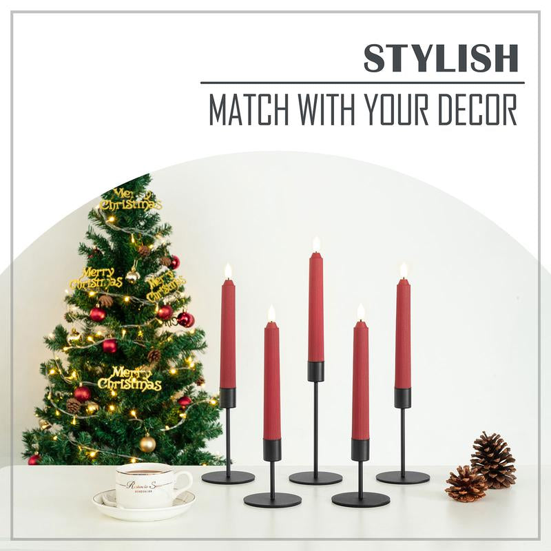 Black Iron Candlestick Holders Set of 5 – Taper Candle Candelabra, 0.9" Diameter, Ideal for Home Decor