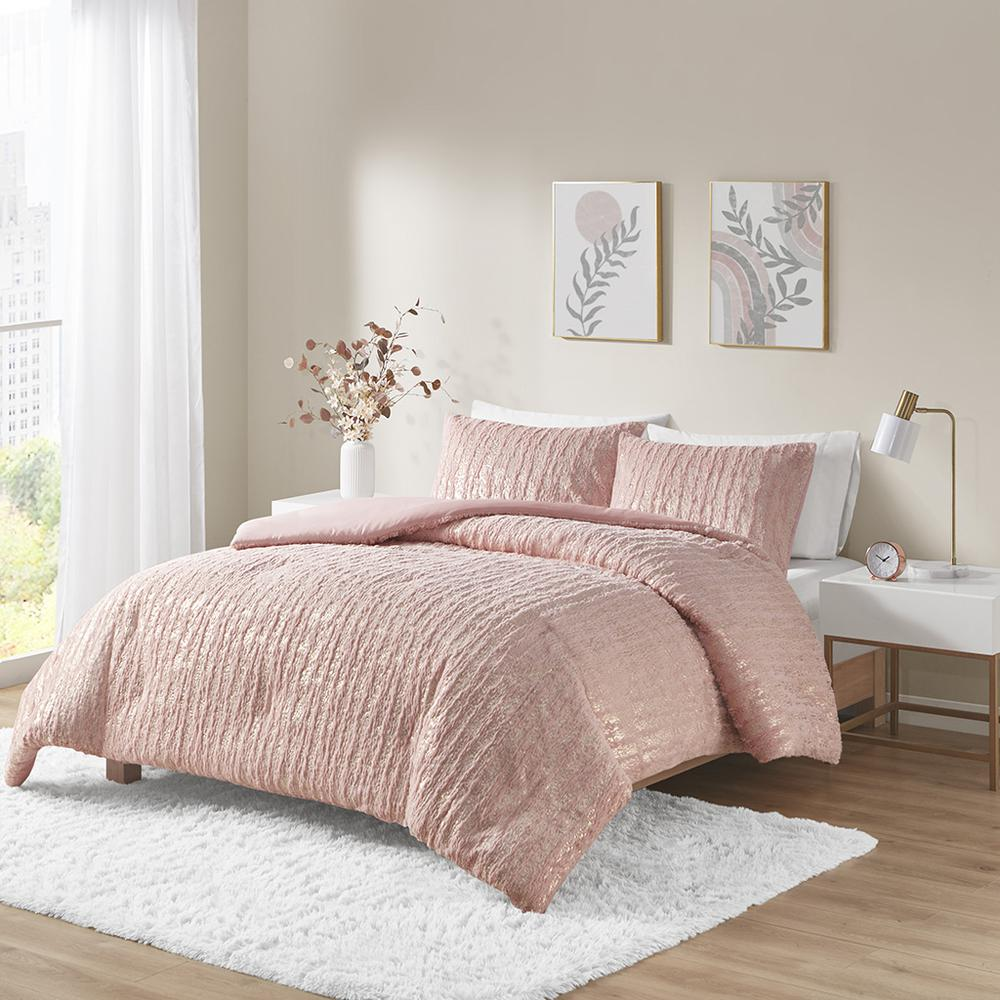 Metallic Print Faux Fur Comforter Set