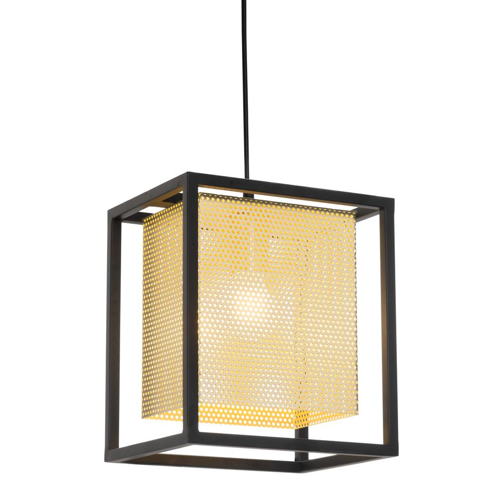 Yves Gold & Black Ceiling Lamp with Perforated Steel Shade – Modern Statement Pendant Light