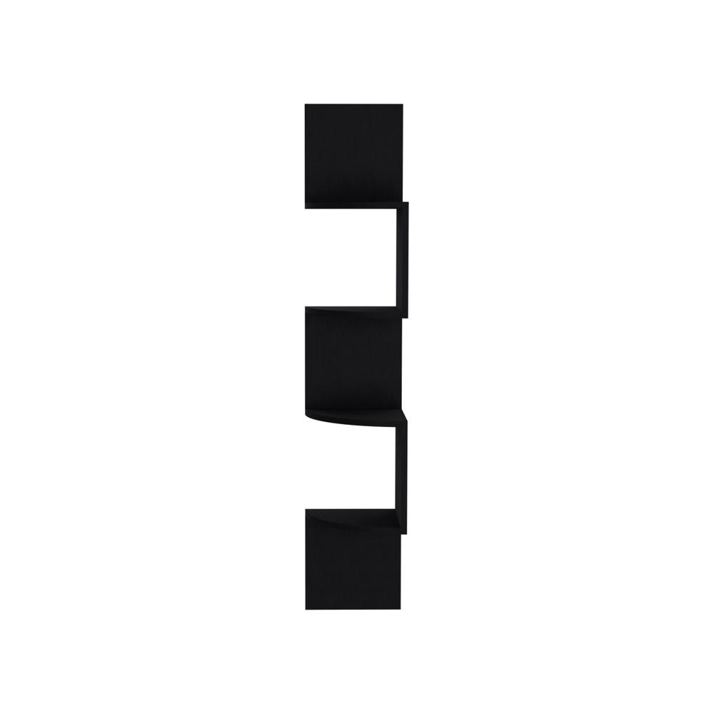 Roy Corner Floating Shelf, Modern 4-Tier Display, Black -Living Room