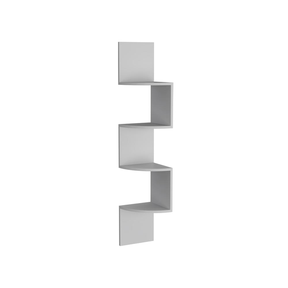 Roy Corner Floating Shelf, Modern 4-Tier Display, White -Living Room
