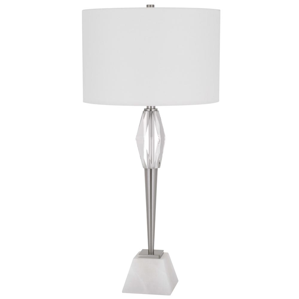 Assen Brushed Steel Metal Table Lamp with Crystal Accents and Marble Base (150W 3-Way)