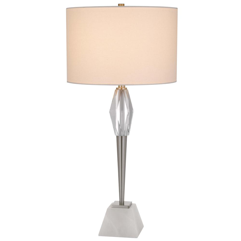 Assen Brushed Steel Metal Table Lamp with Crystal Accents and Marble Base (150W 3-Way)