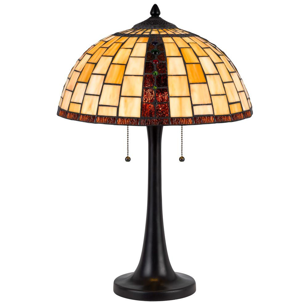 Whitton Tiffany-Style Amber Art Glass Table Lamp with Black Finish Base (2 × 60W)