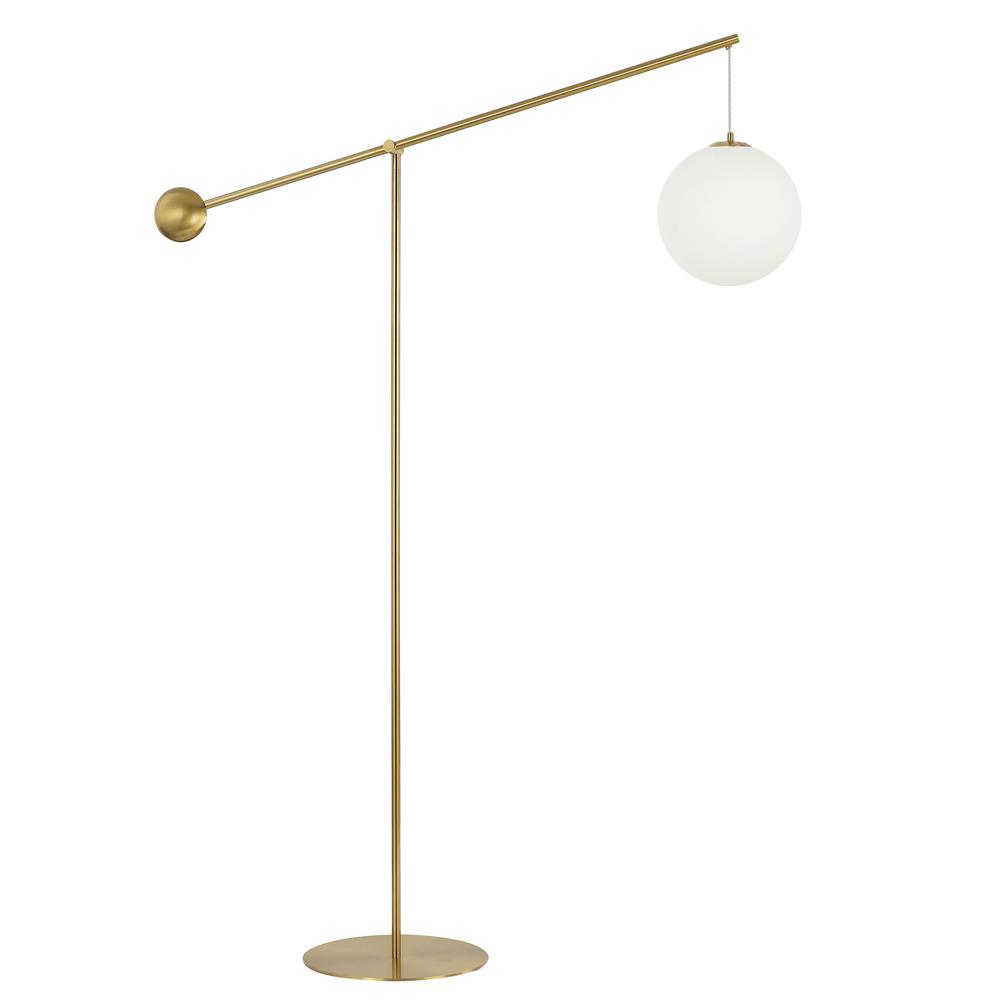 1-Light Incandescent Holly Floor Lamp – Aged Brass with Opal Glass Shade