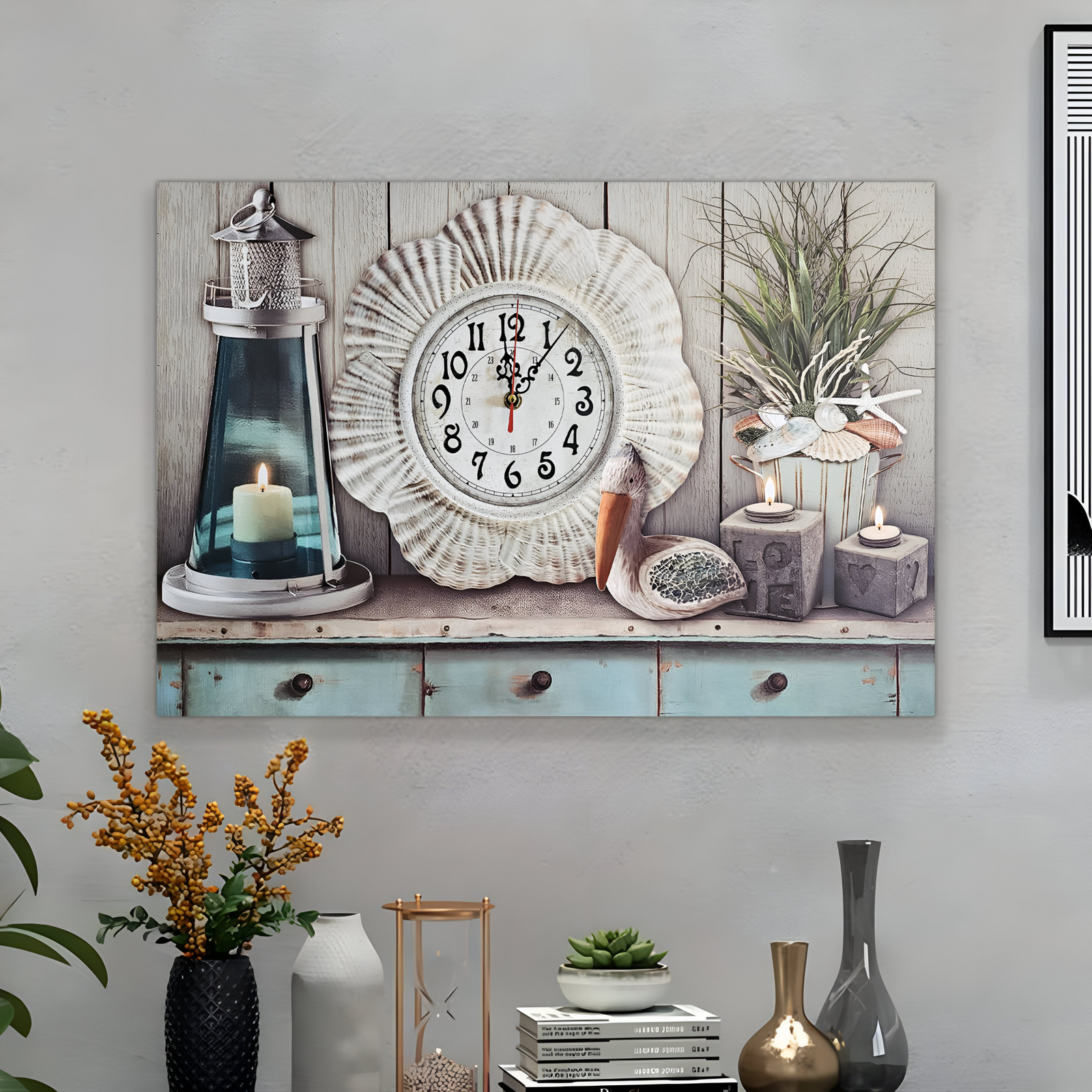 Large Rectangular Shape Seaside Art Painted Wall Clock ~5320