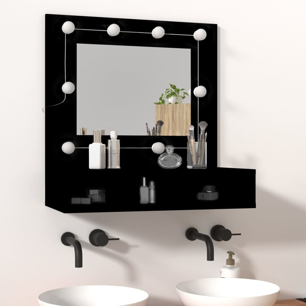 vidaXL Mirror Cabinet with LED Black 60x31.5x62 cm