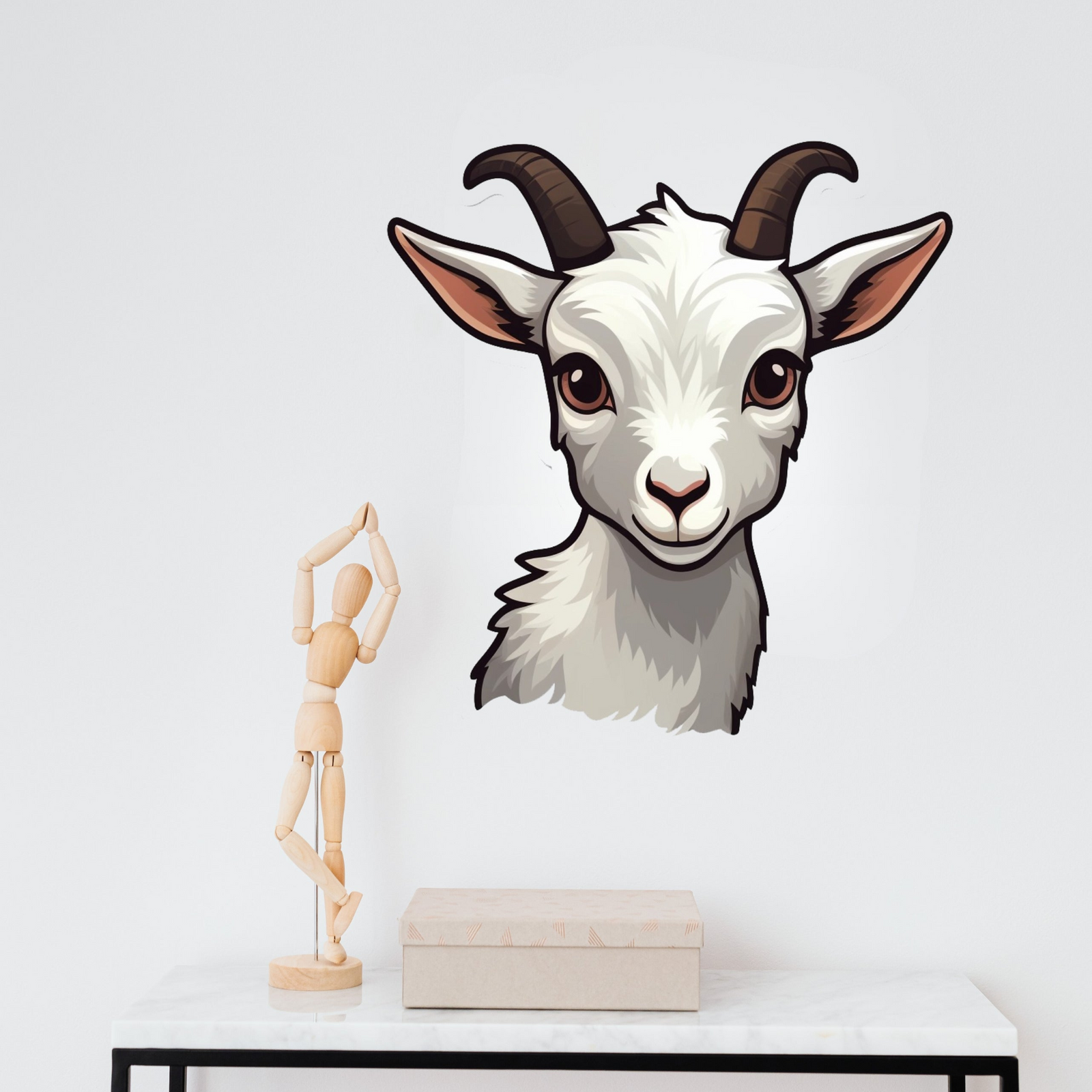 Playful Baby Goat Wall Sticker – Cartoon Animal Wall Decal for Kids’ Room Decor