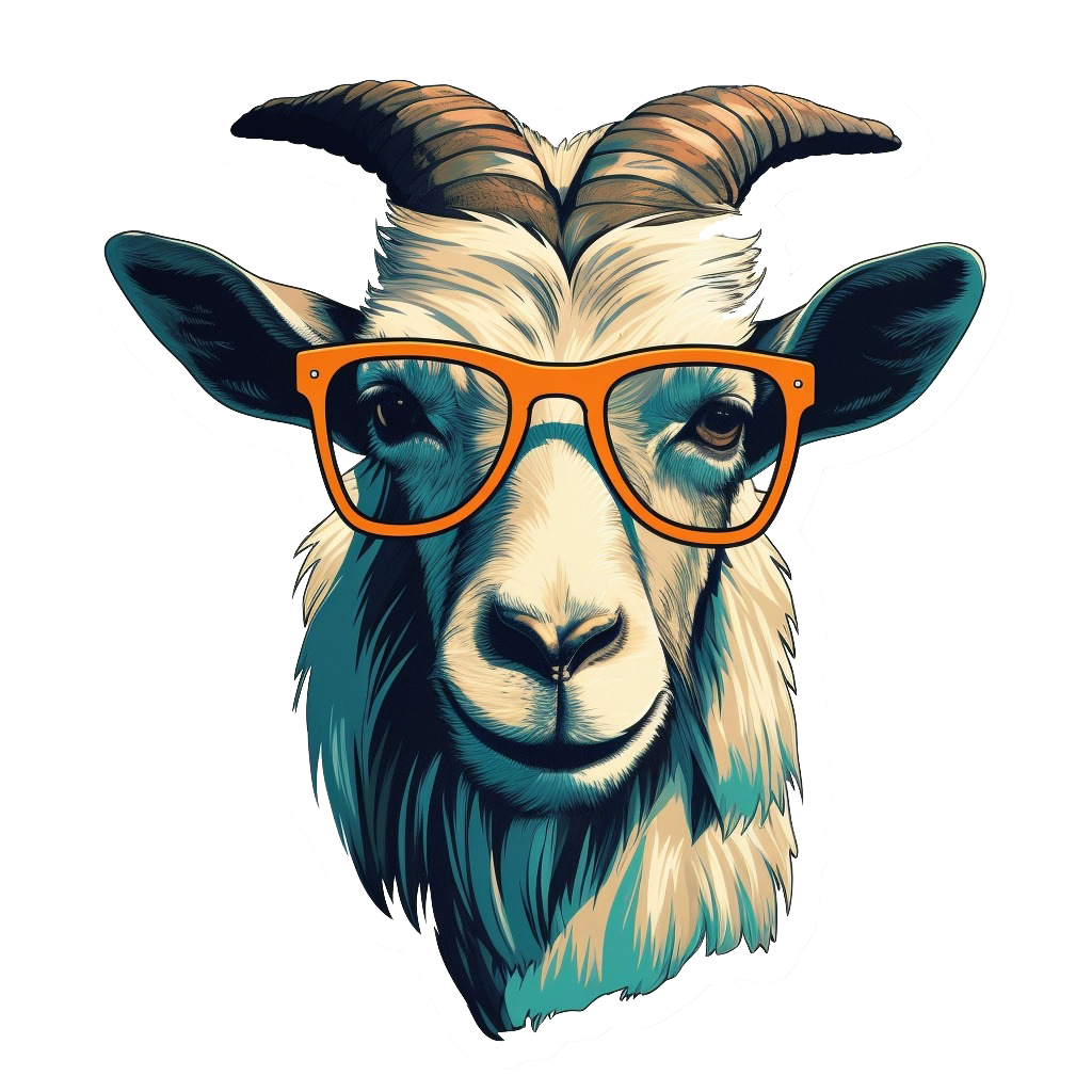 3D Goat Head in Glasses Wall Decal - Vibrant Light Indigo and Amber Style Art Sticker