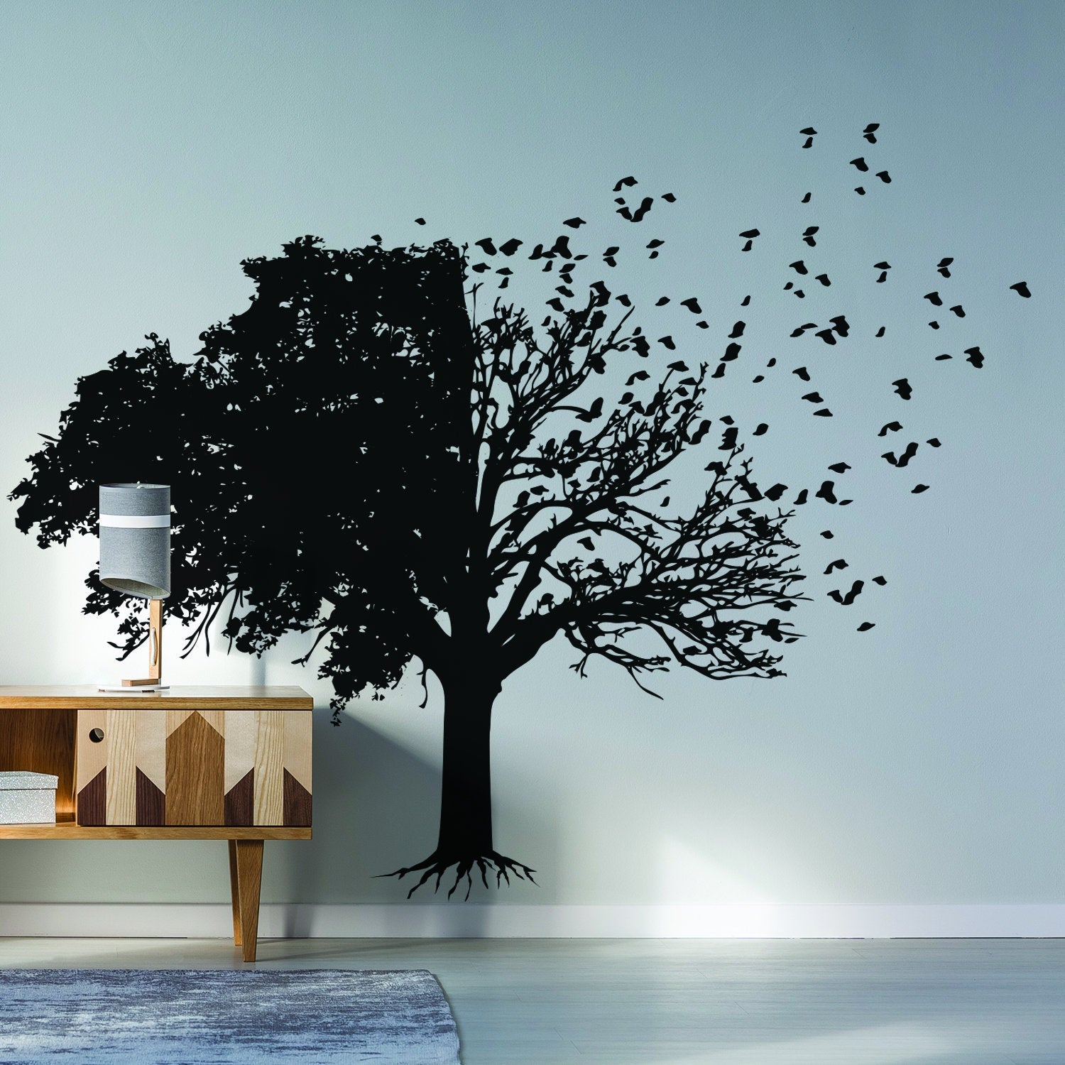 Tree Wall Decal – Birds and Leaf Branch Vinyl Stickers for Bedroom & Living Room