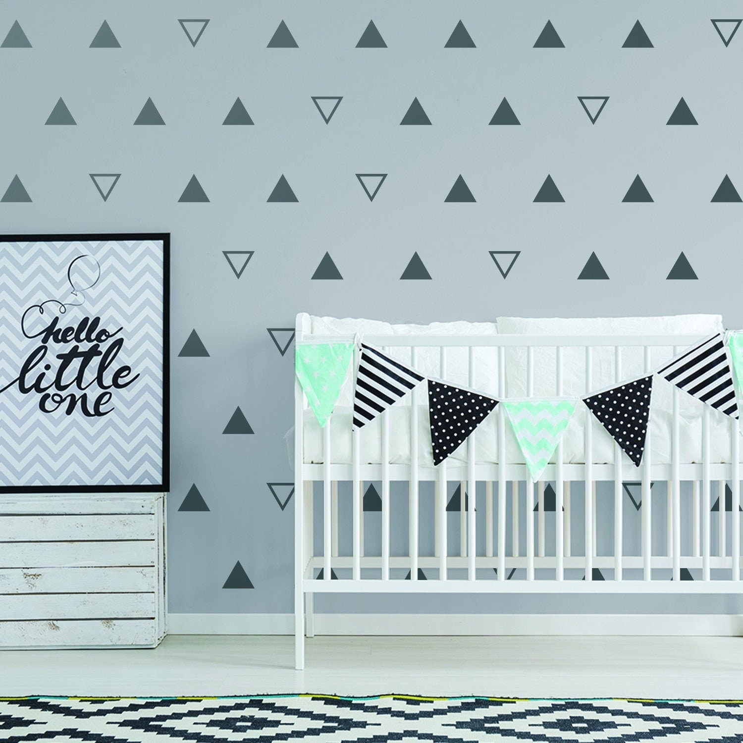 Triangle Wall Decals Set (40pcs) – Modern Black Geometric Vinyl Stickers for Minimalist Kids’ Spaces