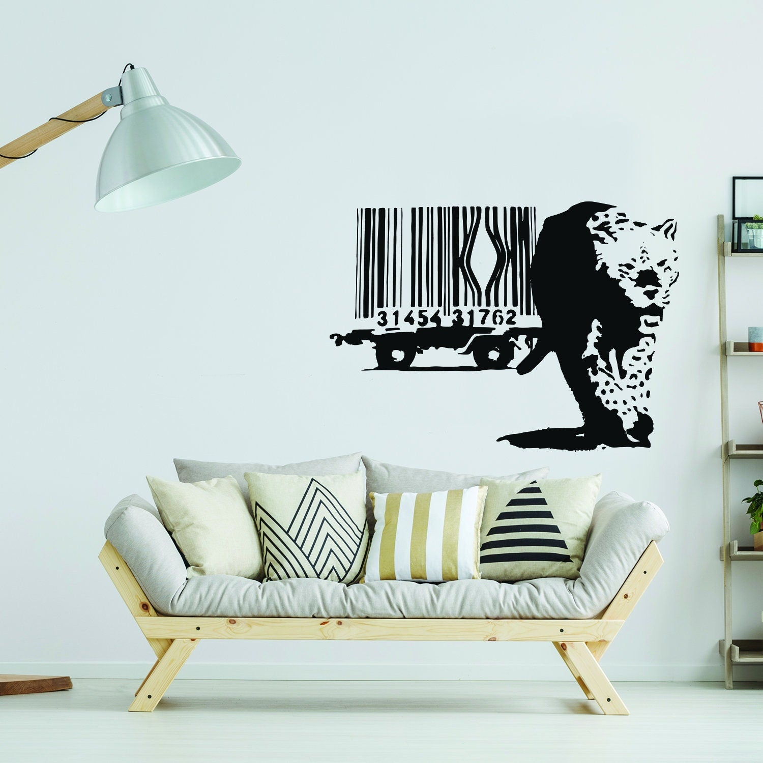 Banksy Leopard Barcode Wall Sticker - Art  Home Decor Diy Bar Code Mural Decal