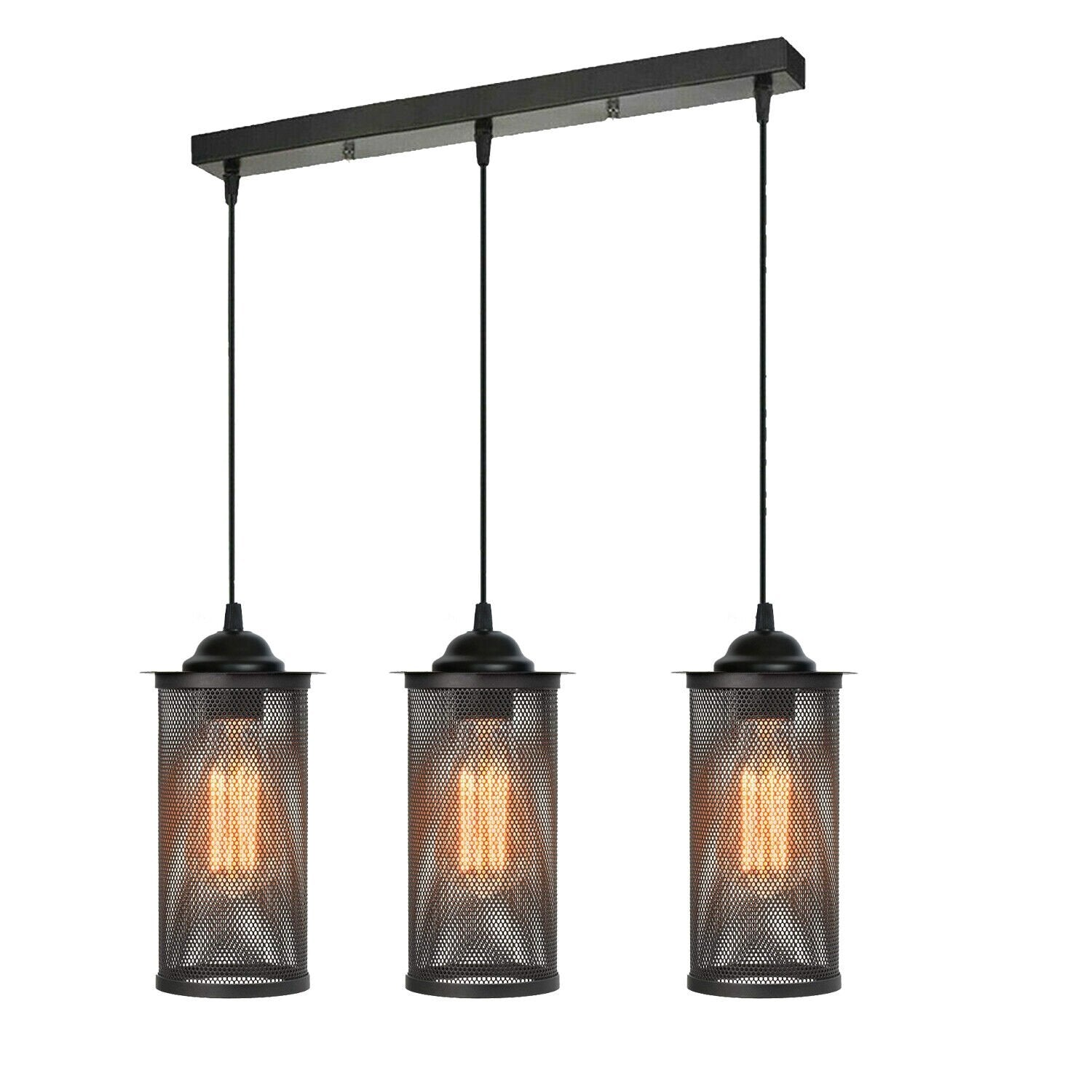 Retro 3-Head Barrel Cage Black Ceiling Pendant Light ~ 1732