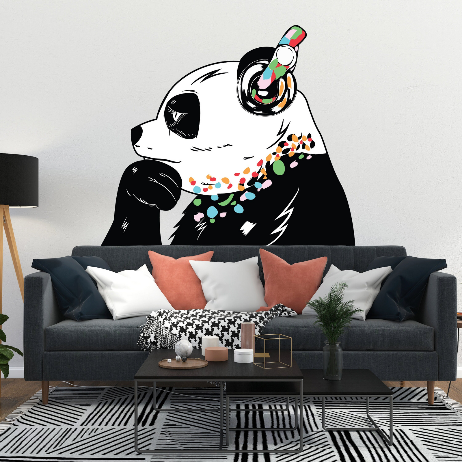 Peel and Stick Wall Decal – Panda in Headphones Vinyl Sticker