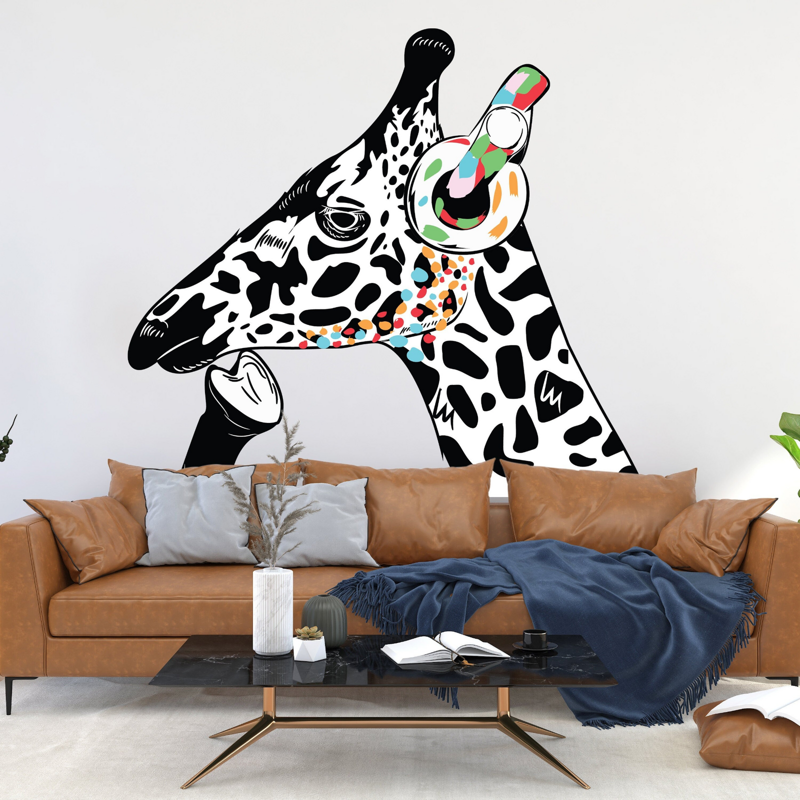 Giraffe Wall Art Sticker - Thinking Dj Giraffes Head Headphones Vinyl Decal