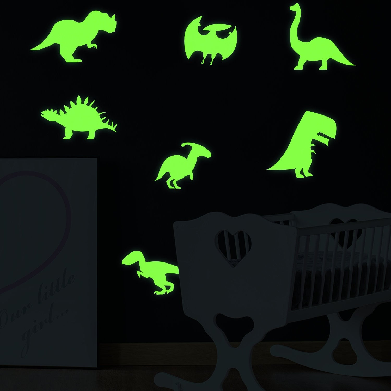 Peel and Stick Wall Decal – Glow in the Dark Dinosaur Vinyl Wall Stickers (40-Piece Set) for Kids’ Rooms