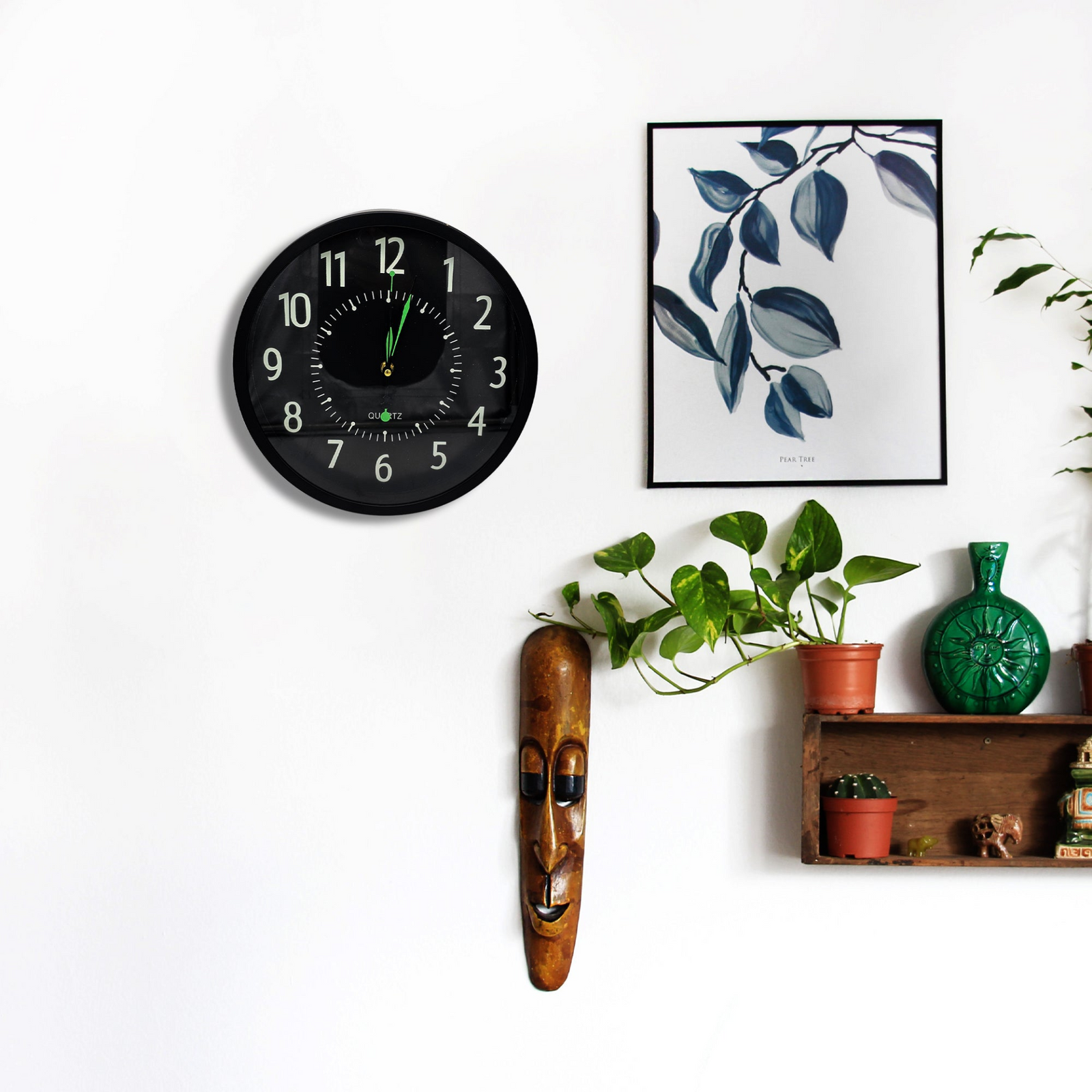 Black Round Wall Clock Creative Fashion Silent Non-Ticking Noises ~5396