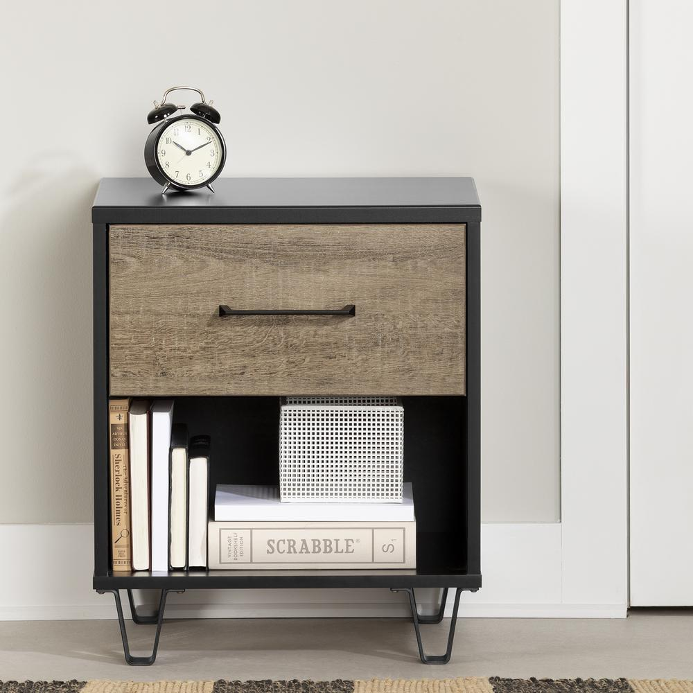 Arlen 1-Drawer Nightstand, Weathered Oak and Matte Black