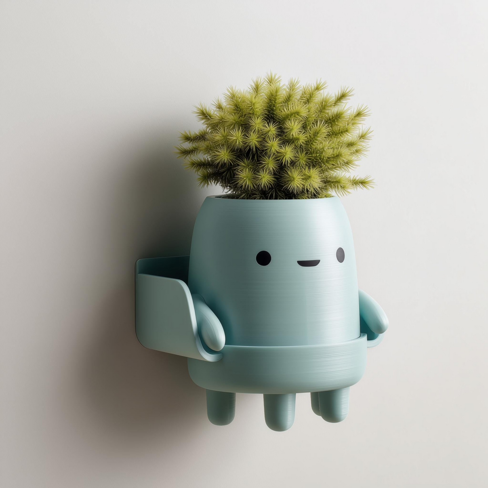 3D Printed Character Wall Planter Shelf – Kawaii Wall Mounted Plant Holder with Side Tray for Entryway & Office