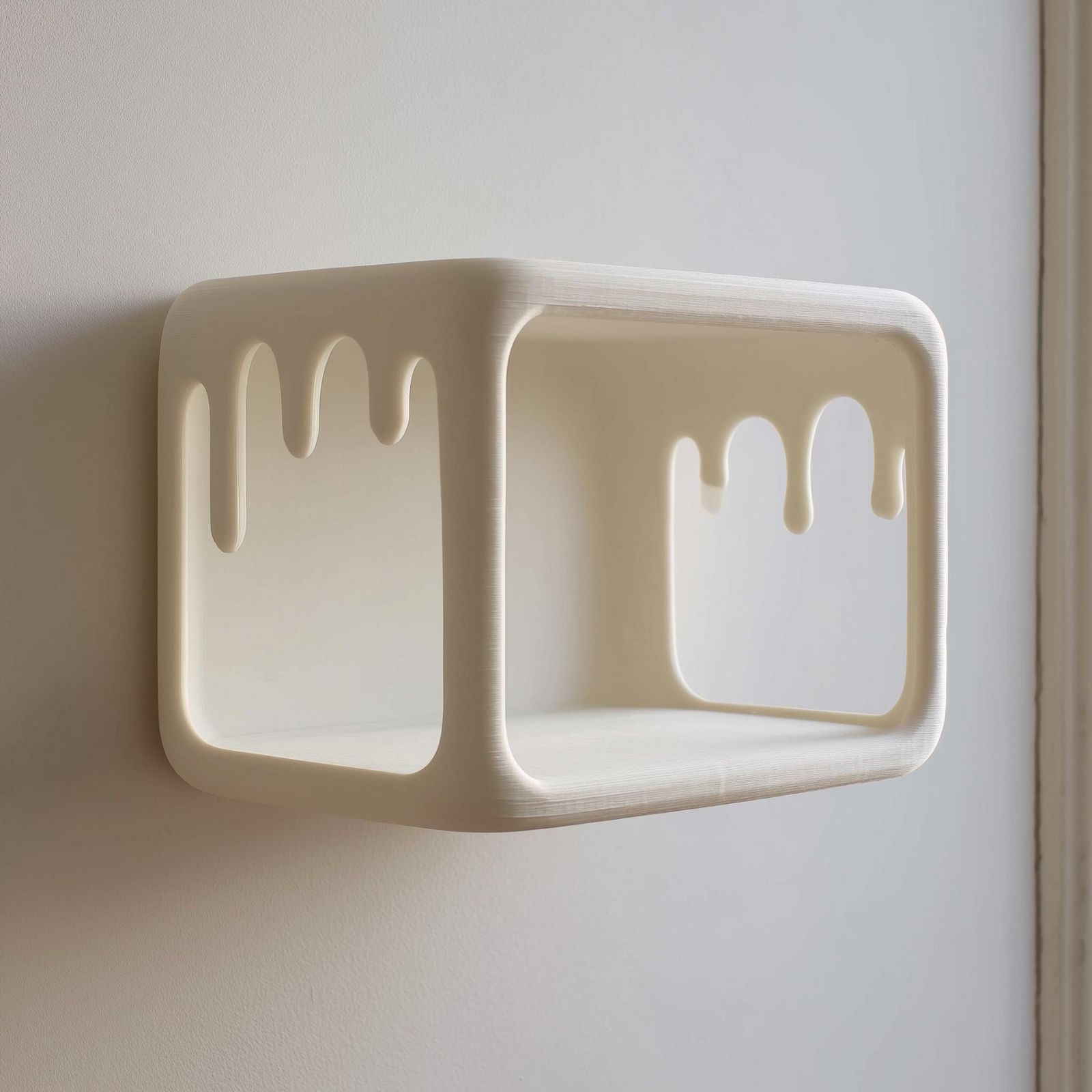 3D Printed Dripping Cube Wall Shelf – Modern Floating Box Shelf for Small Decor and Everyday Essentials