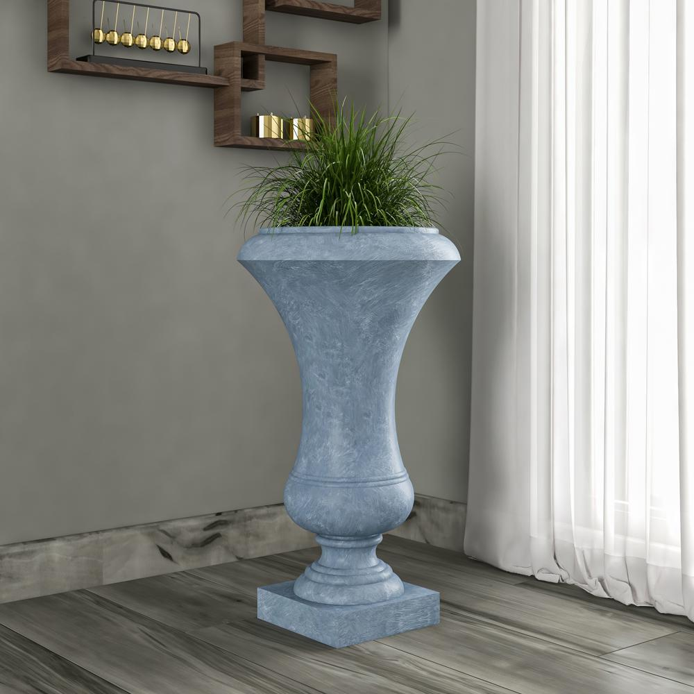 Daisy Series Poly Fiber Stone Planter in Aged Concrete, 14 Dia, 24.8 High