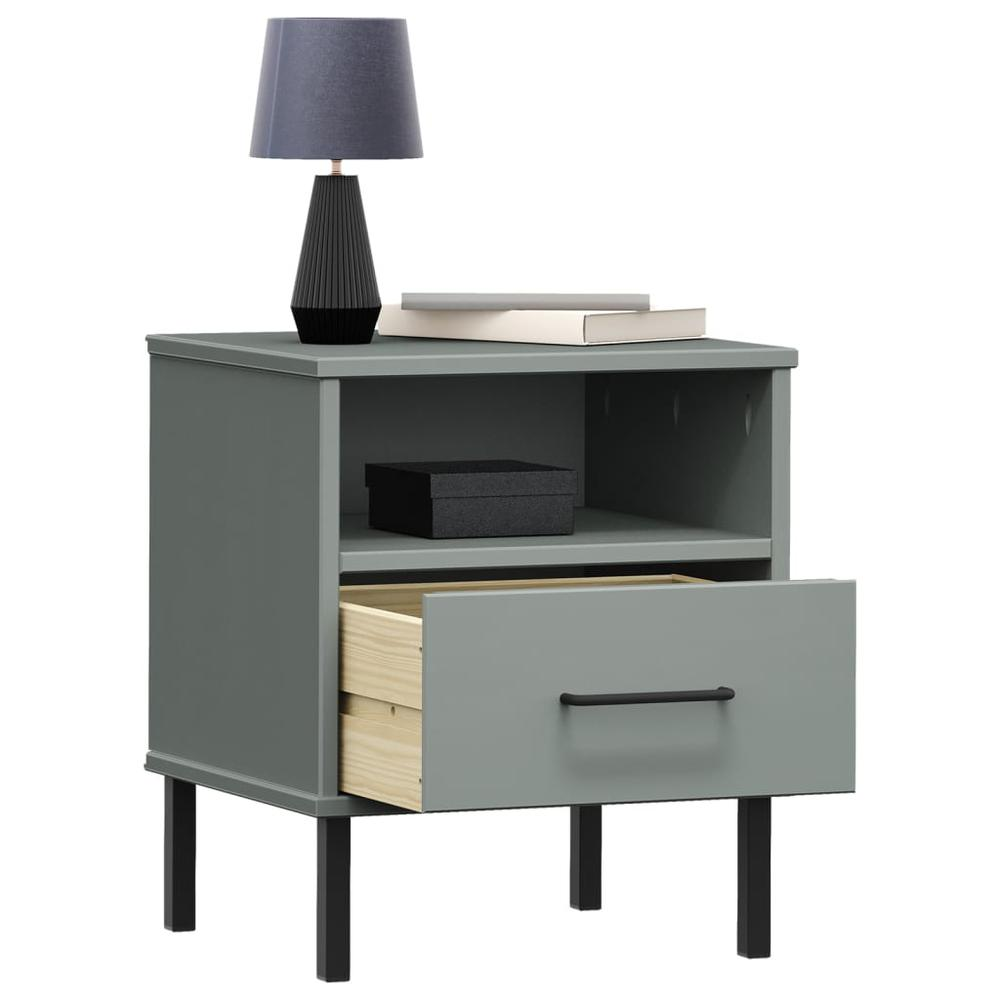 Bedside Cabinet Grey Solid pine wood, metal Bedside Cabinet