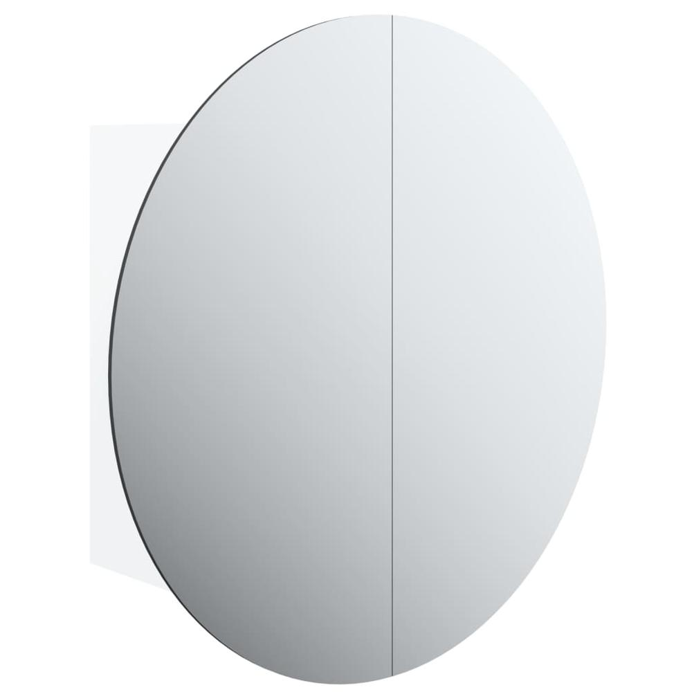 Wall-Mounted Bathroom Cabinet with Round Mirror & LED Lighting – Matte White (Medium)