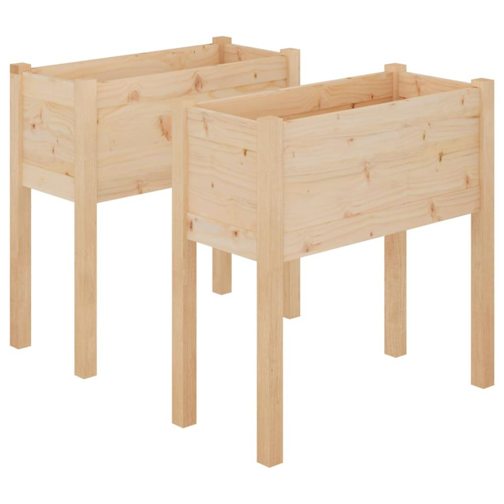 Garden Planter Set of 2 Natural Wood Solid Pinewood Standard