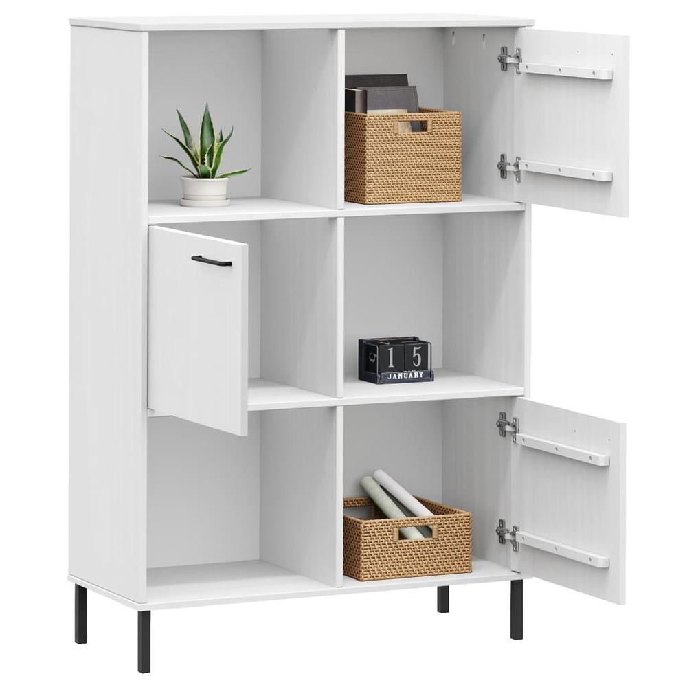 Bookcase White Solid pine wood, Metal Tall Bookcase Rectangular