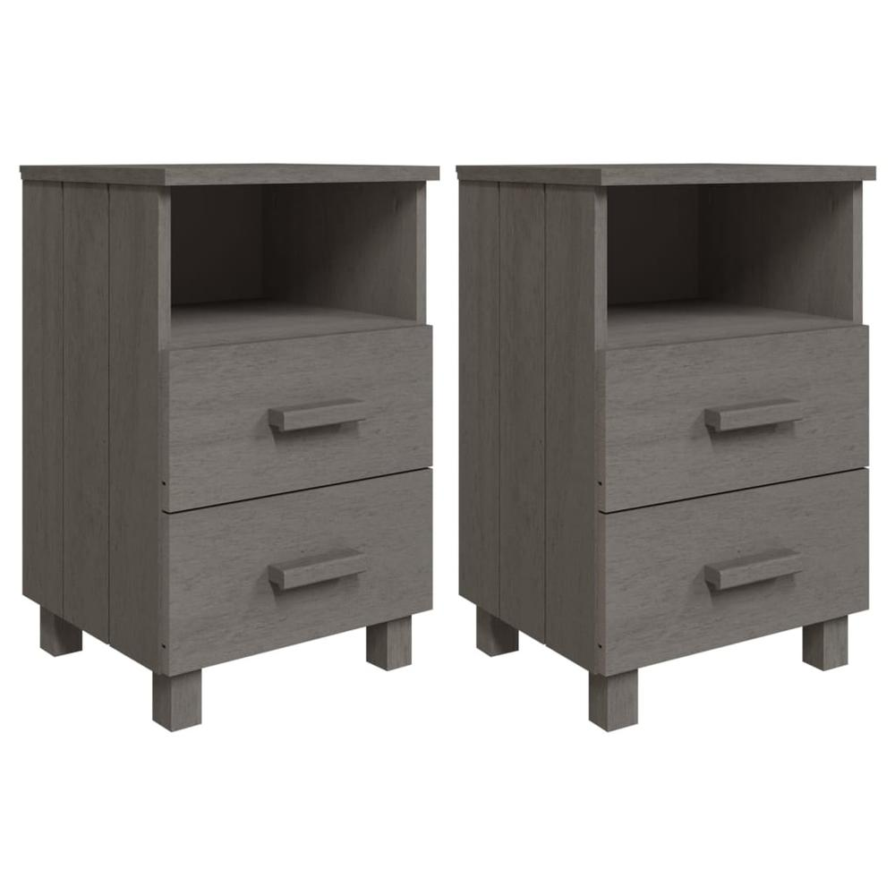 Bedside Cabinet Set of 2 Light grey Solid pine wood, MDF Standard