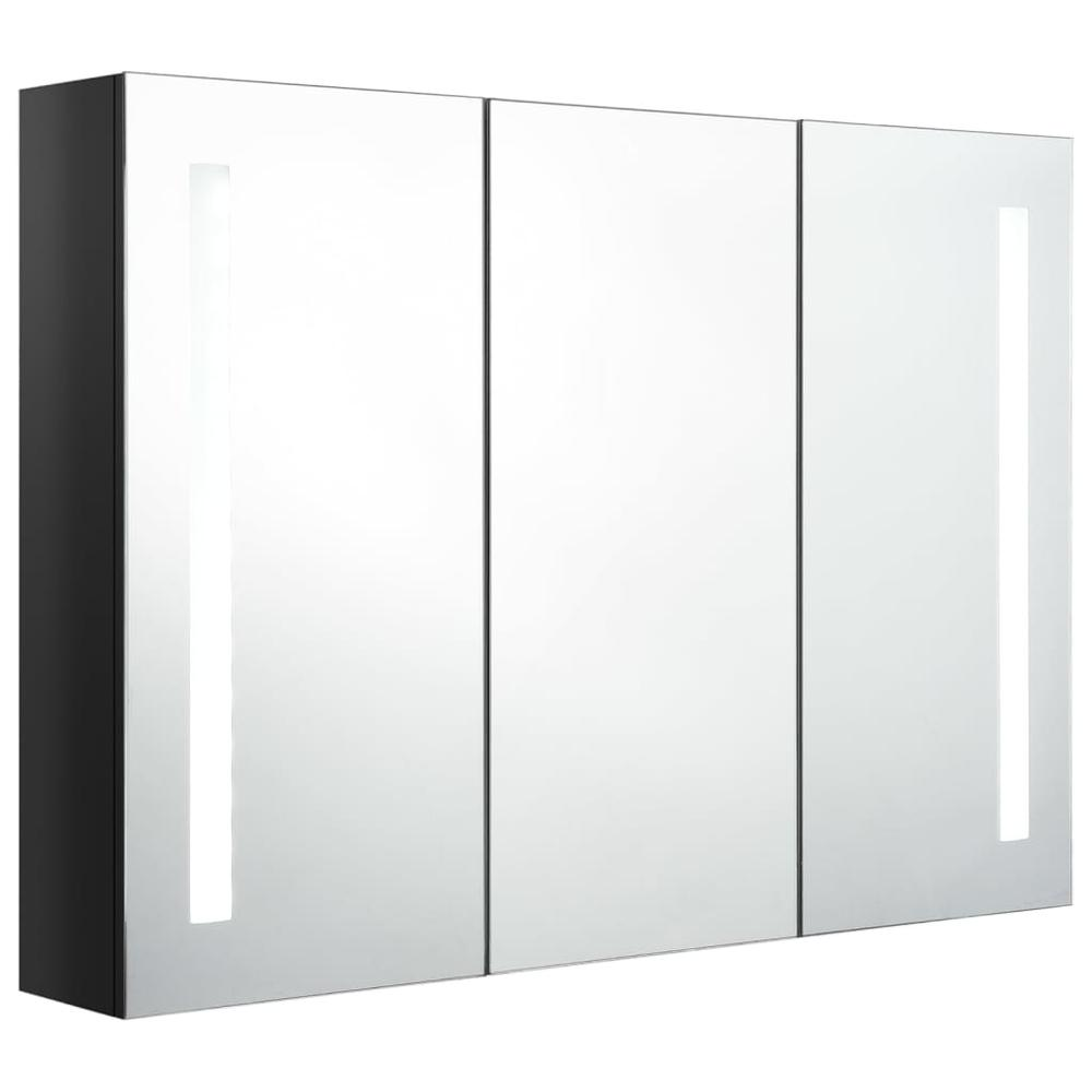 Shiny Black LED Bathroom Mirror Cabinet – Wall-Mounted MDF Storage with Glass Mirror