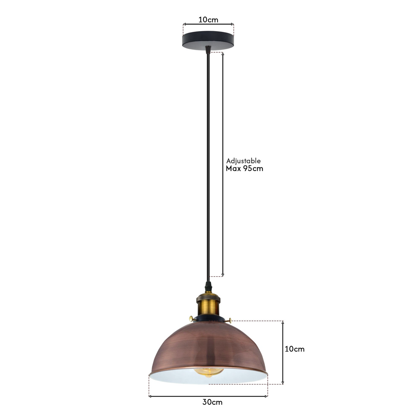 Vintage Modern Ceiling Pendant Light Metal Dome Shade Hanging Indoor Light Fitting With 95cm Adjustable Wire~1855