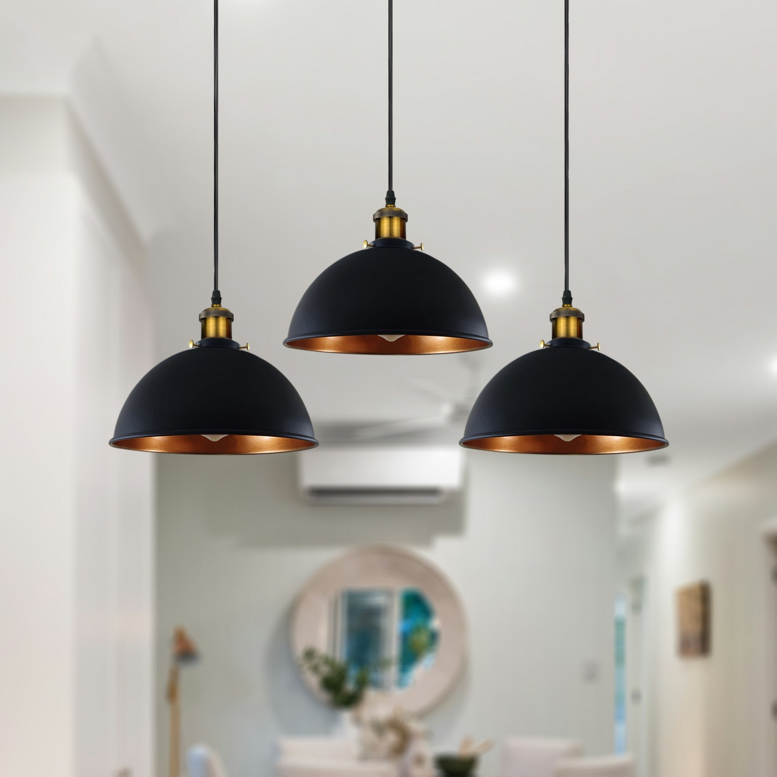Vintage Industrial Black & Gold Pendant Ceiling Lamp – Loft-Style Hanging Retro Light