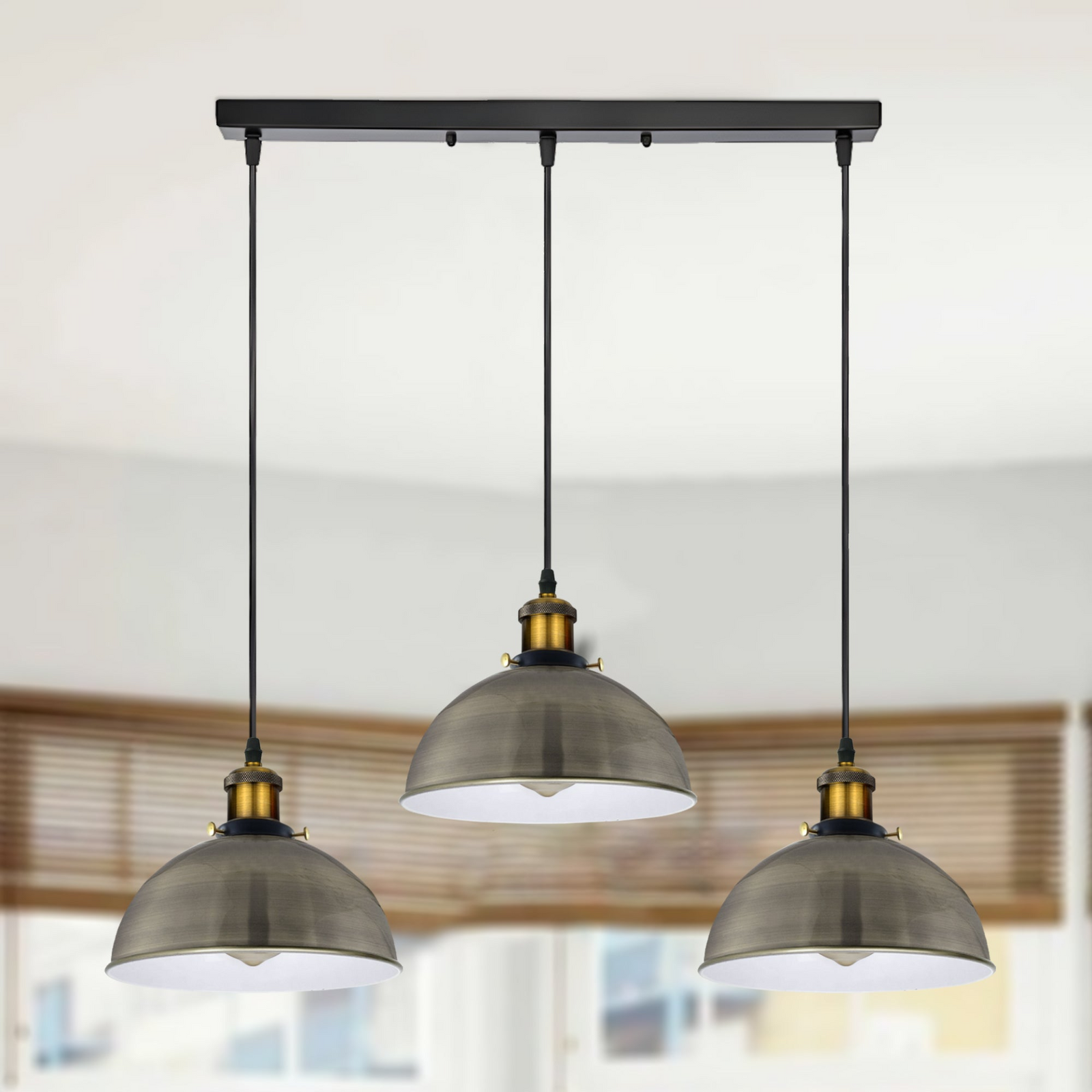 Vintage Industrial Satin Nickel Pendant Ceiling Lamp – Loft-Style Retro Hanging Light