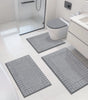 Bathroom Rugs Set of 4 Piece, Bath Mats, Microfiber Non Slip Shaggy Ultra Soft Bathroom Runner with U Shaped Contour Toilet Mat for Bathroom, Shower Inside Floor, Gray