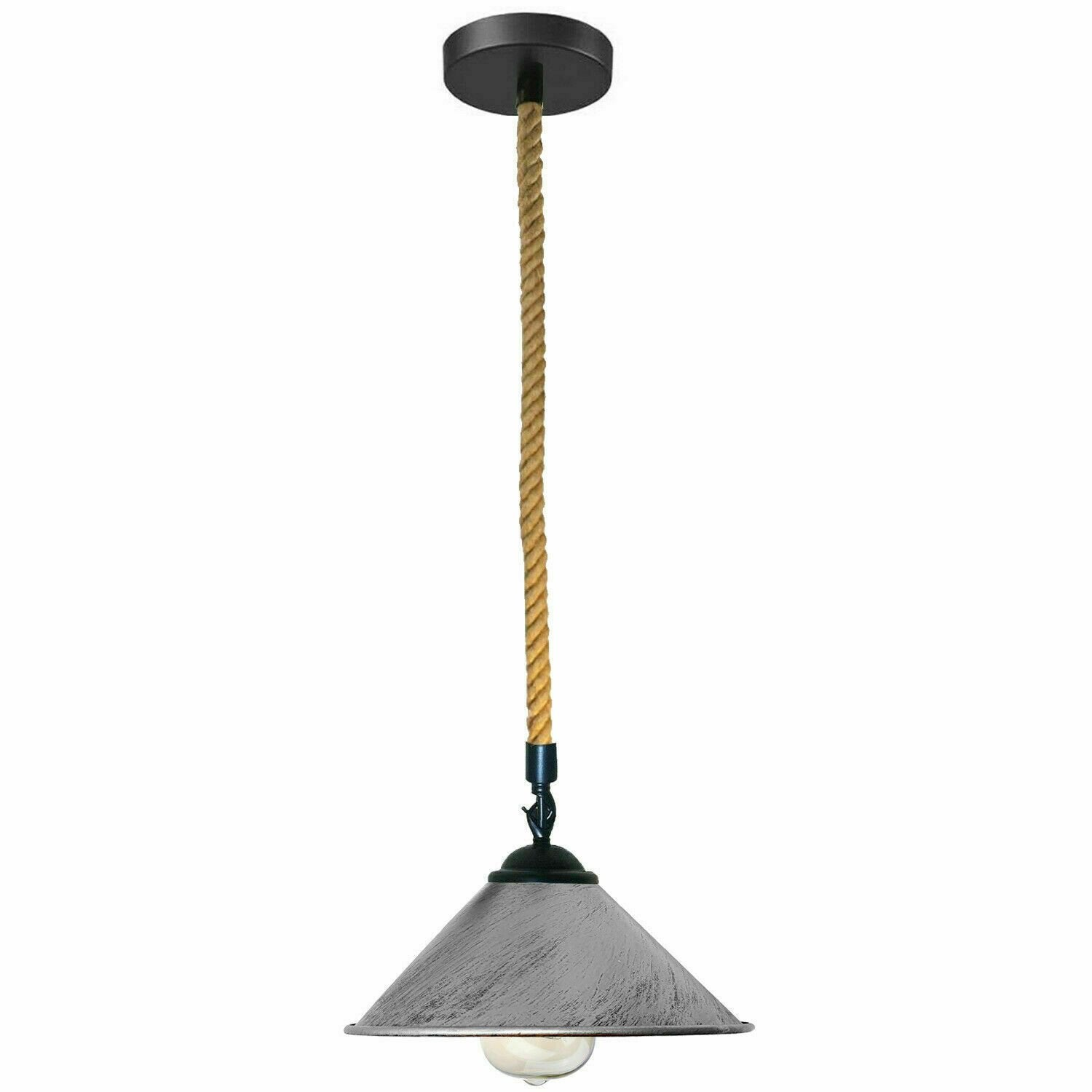Hemp Rope Pendant Light with Brushed Silver Finish – Rustic Decorative Ceiling Lamp for Warm Interiors