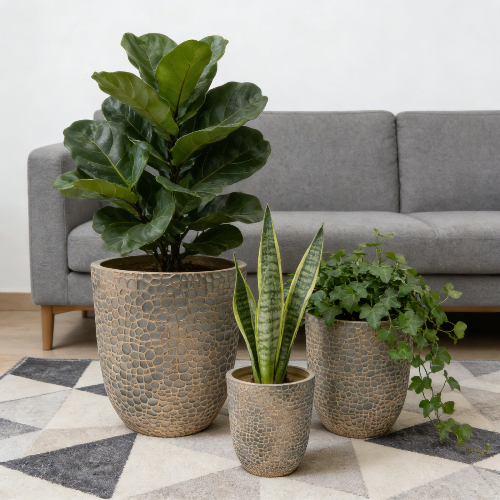 Planter 17.32-Inch Magnesium Oxide Gold, Grey-Blue 3-piece set for Indoor, Outdoor or Decorative Plant Display