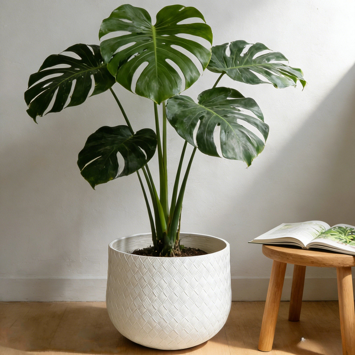 Assorted Sizes Magnesium Oxide Round Planter,21.65''+14.17''+8.66'' Dia Set of 3 Planter,Outdoor Indoor Plant Pot with Drainage Hole, White Color with Weaving Pattern Planter