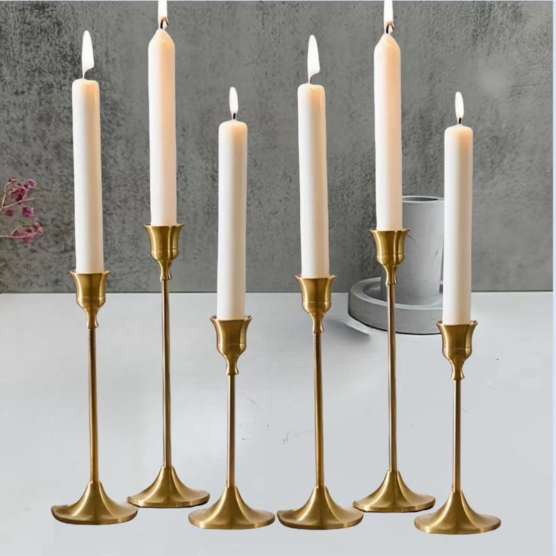 Vintage Brass Candle Holder Set – 6 Elegant Candlesticks for Home Decor, Wedding, Party & Mantelpiece