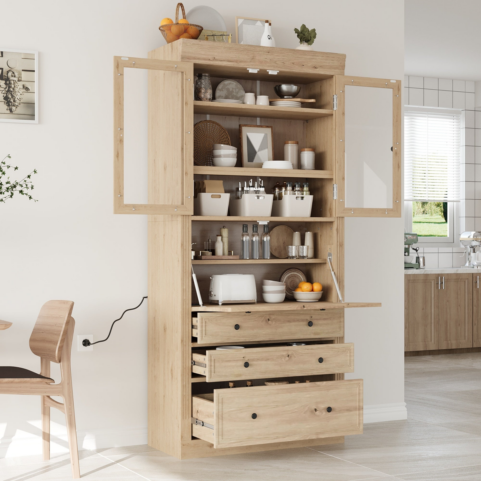 36x16.5x78inch Freestanding Kitchen Pantry Storage Cabinet,Multifunctional Cupboard with 3 Drawers,Adjustable Shelves an