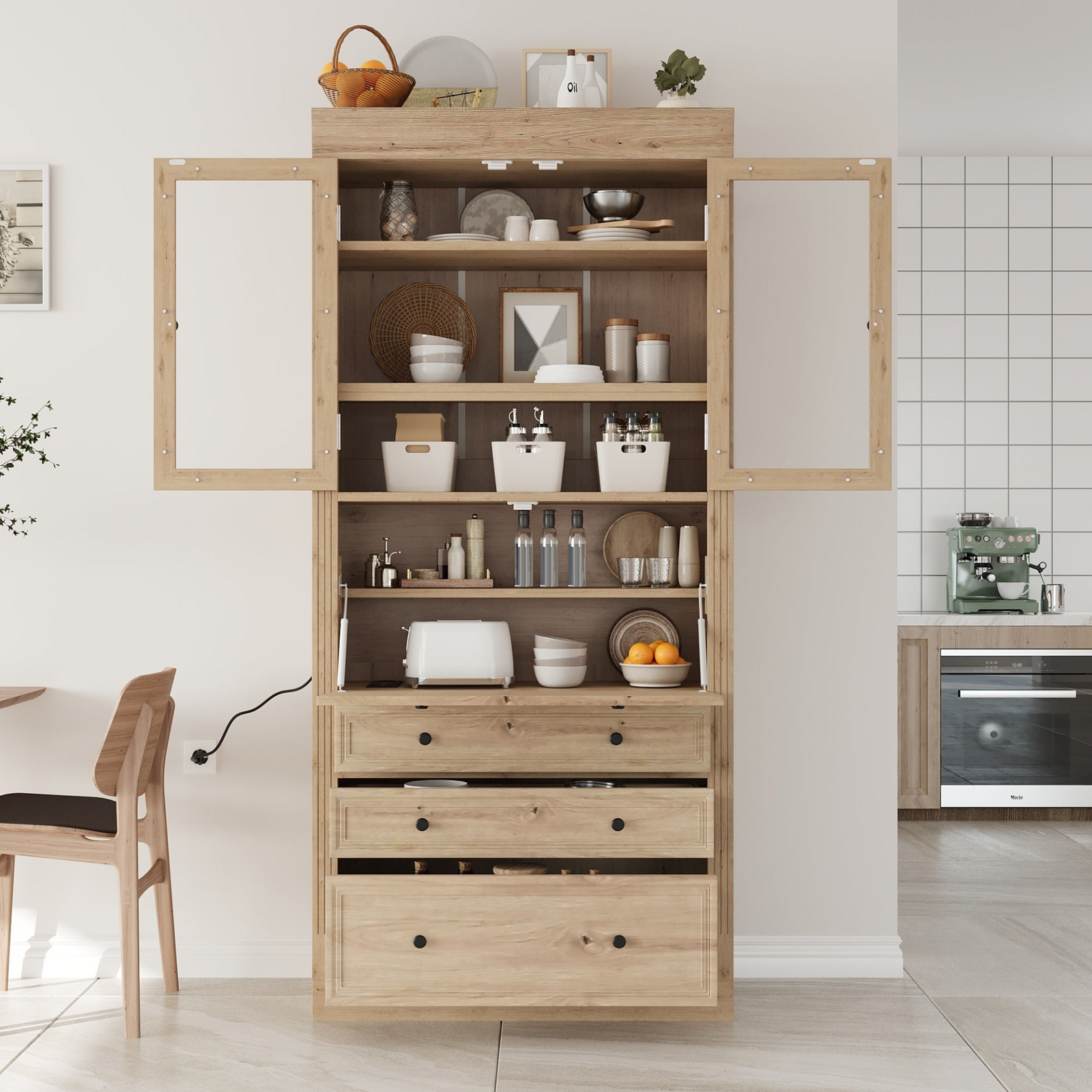 36x16.5x78inch Freestanding Kitchen Pantry Storage Cabinet,Multifunctional Cupboard with 3 Drawers,Adjustable Shelves an