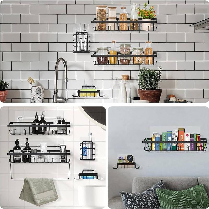 Stainless Steel Shower Caddy 7 Pack Adhesive Shelf Organizers for Bathroom Kitchen Storage