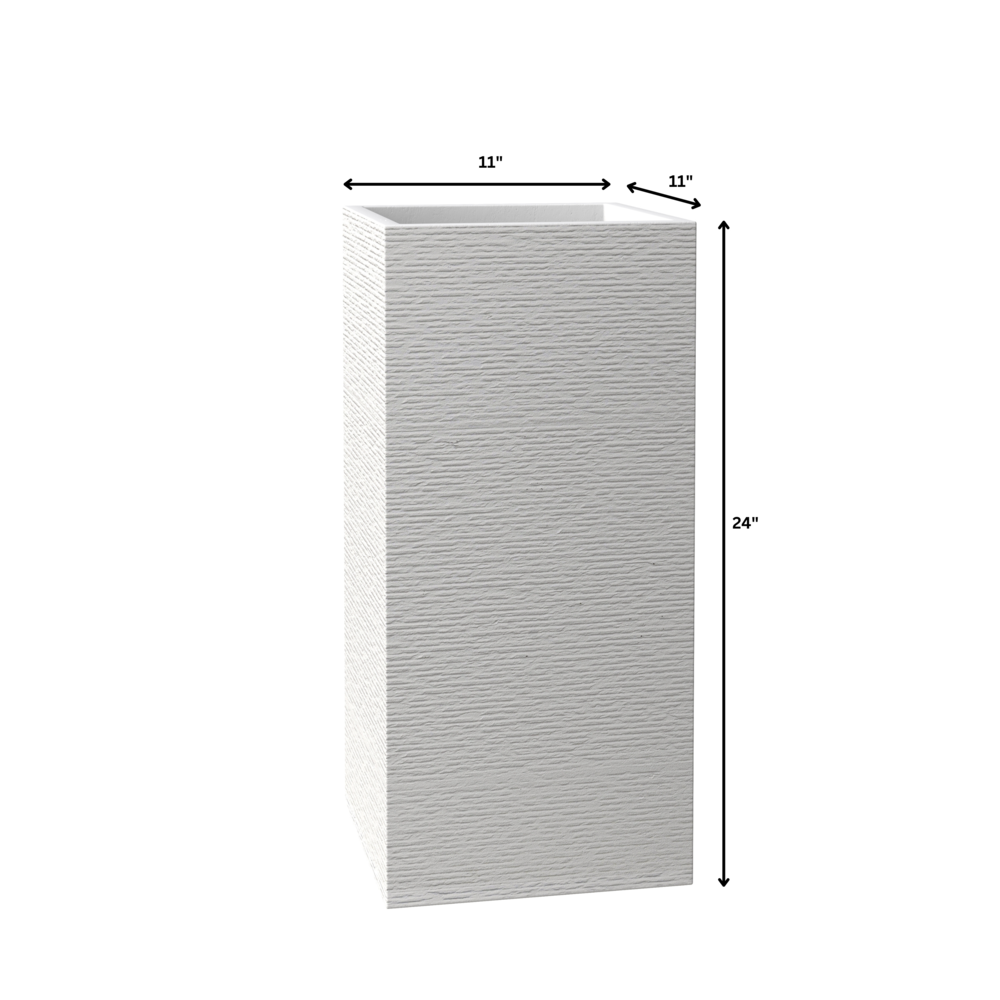 Basalt Series Poly Stone Planter 11" Square 23.6" High in White