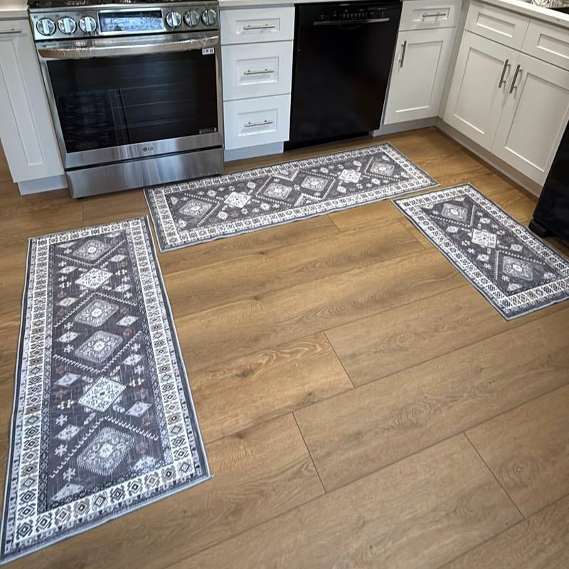 Boho 3-Piece Rug Set – Thick Non-Slip Flannel Mats for Kitchen, Hallway & Laundry
