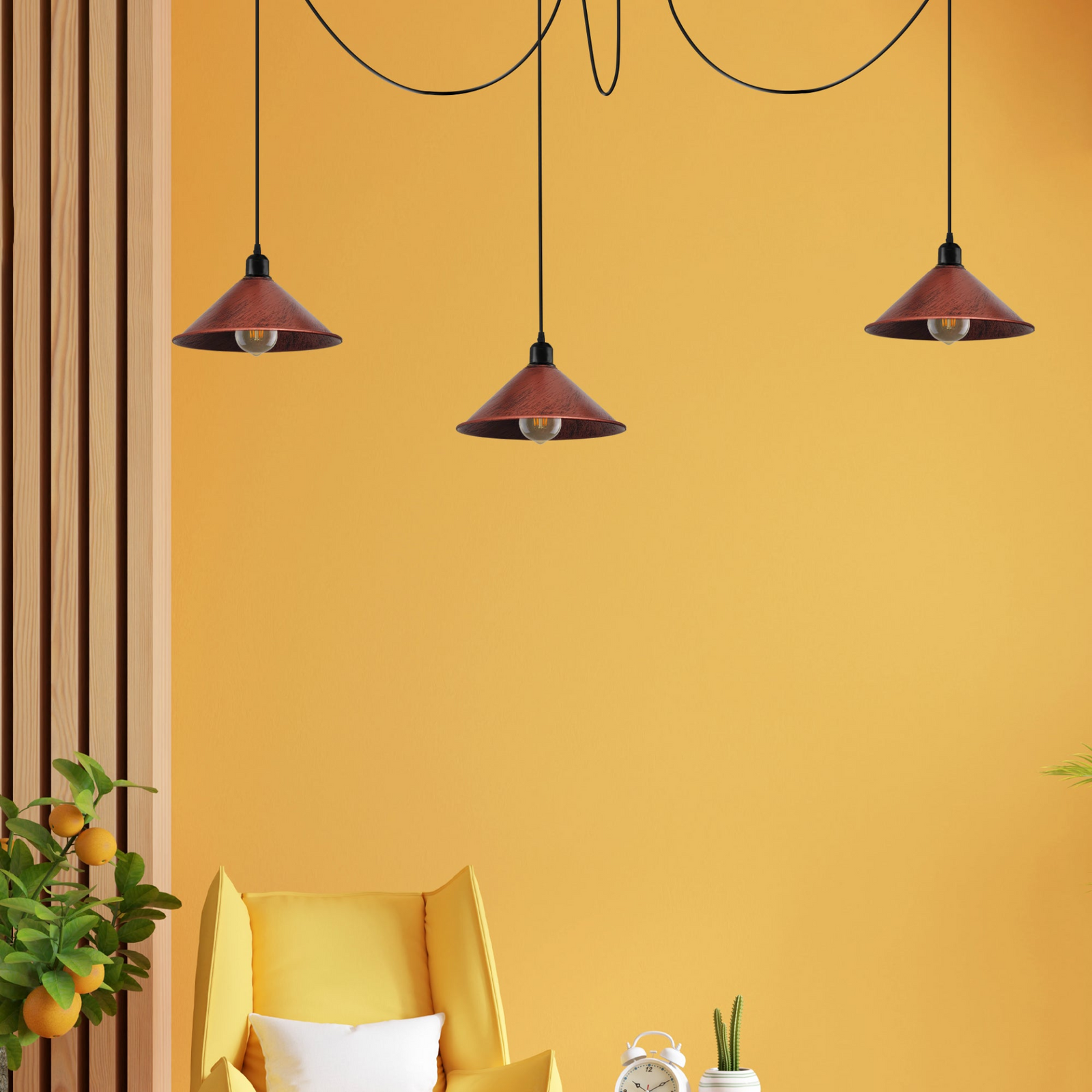Modern Cone Spider Pendant Light in Rustic Red – Adjustable Metal Ceiling Lamp for Contemporary Interiors