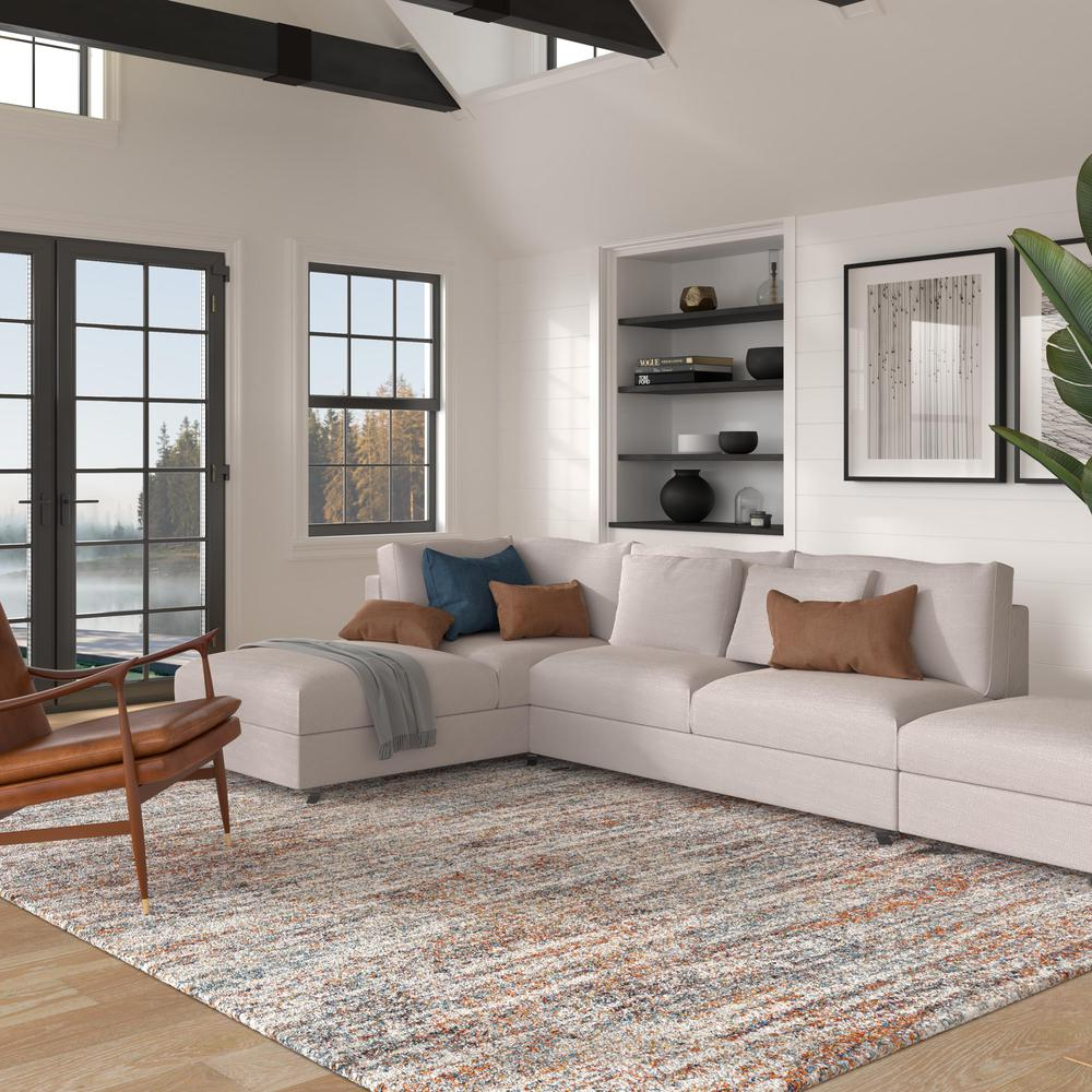 Granada Ezra Ivory, Blue, Orange, and Rust Olefin Shag Area Rug, 7' 10" x 10' 10"