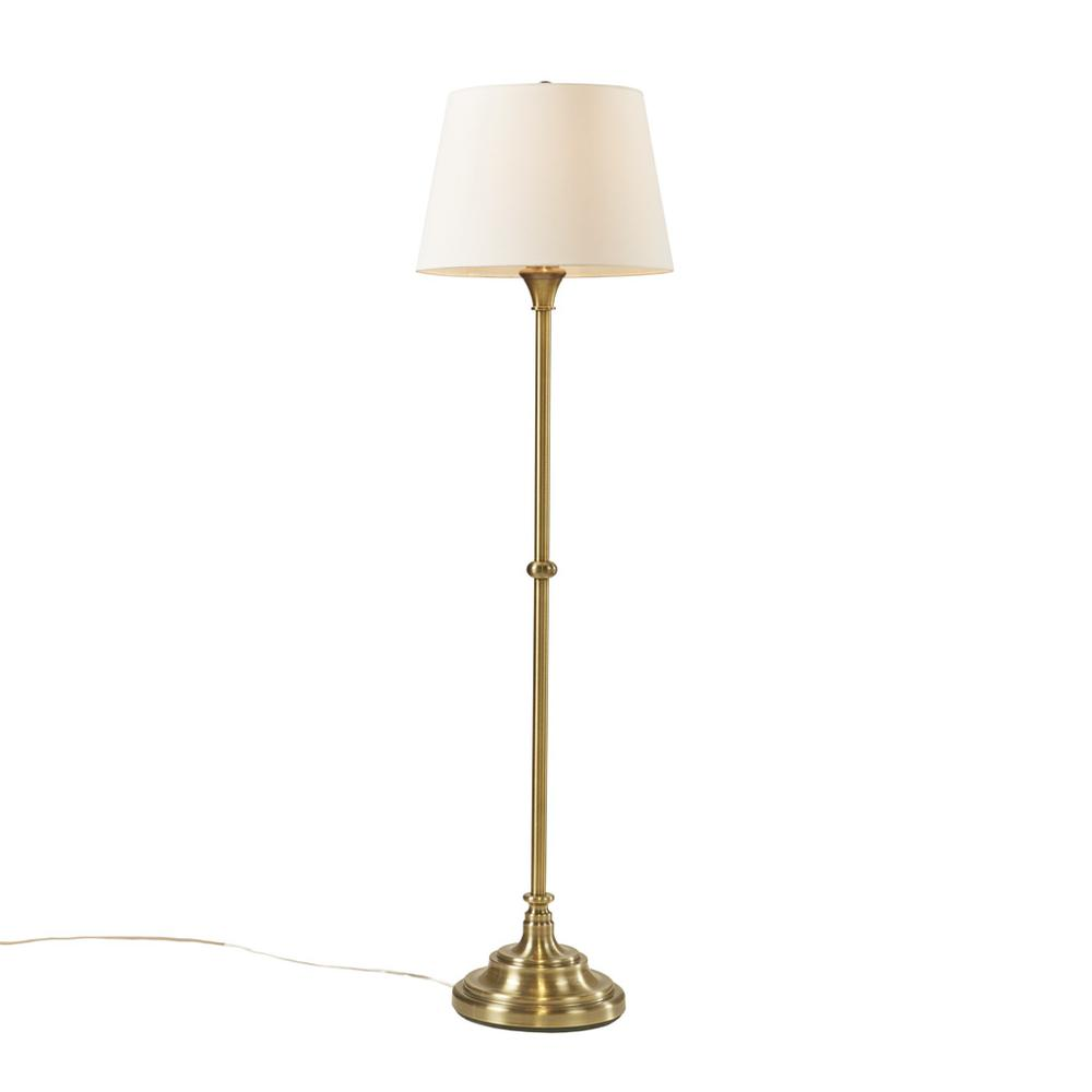 Aelorian Floor Lamp – Antique Brass with Off-White Fabric Shade, 59"H