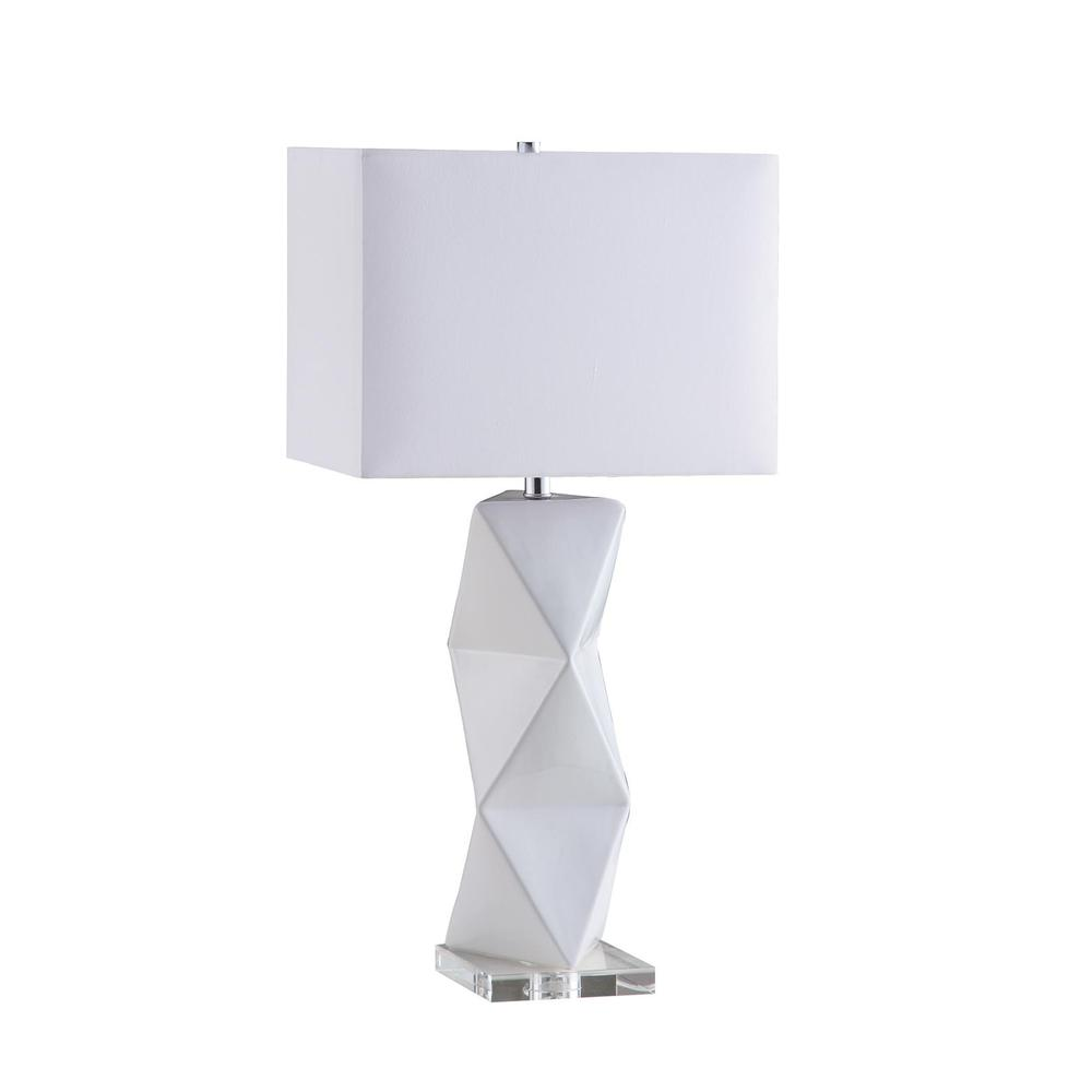 Camie 32" Geometric White Ceramic Table Lamp with Rectangular Shade – Modern Home Accent Lighting
