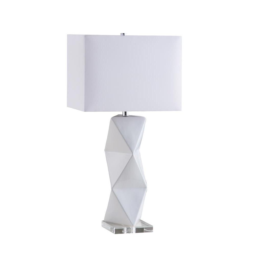 Camie 32" Geometric White Ceramic Table Lamp with Rectangular Shade – Modern Home Accent Lighting