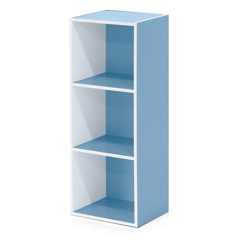 Furinno Luder 3-Tier Open Shelf Bookcase – White & Light Blue Storage Unit